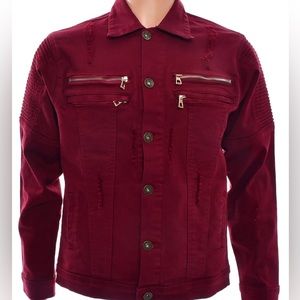 MEN’S FOCUS RIBBED ZIPPER JACKET-BURGUNDY